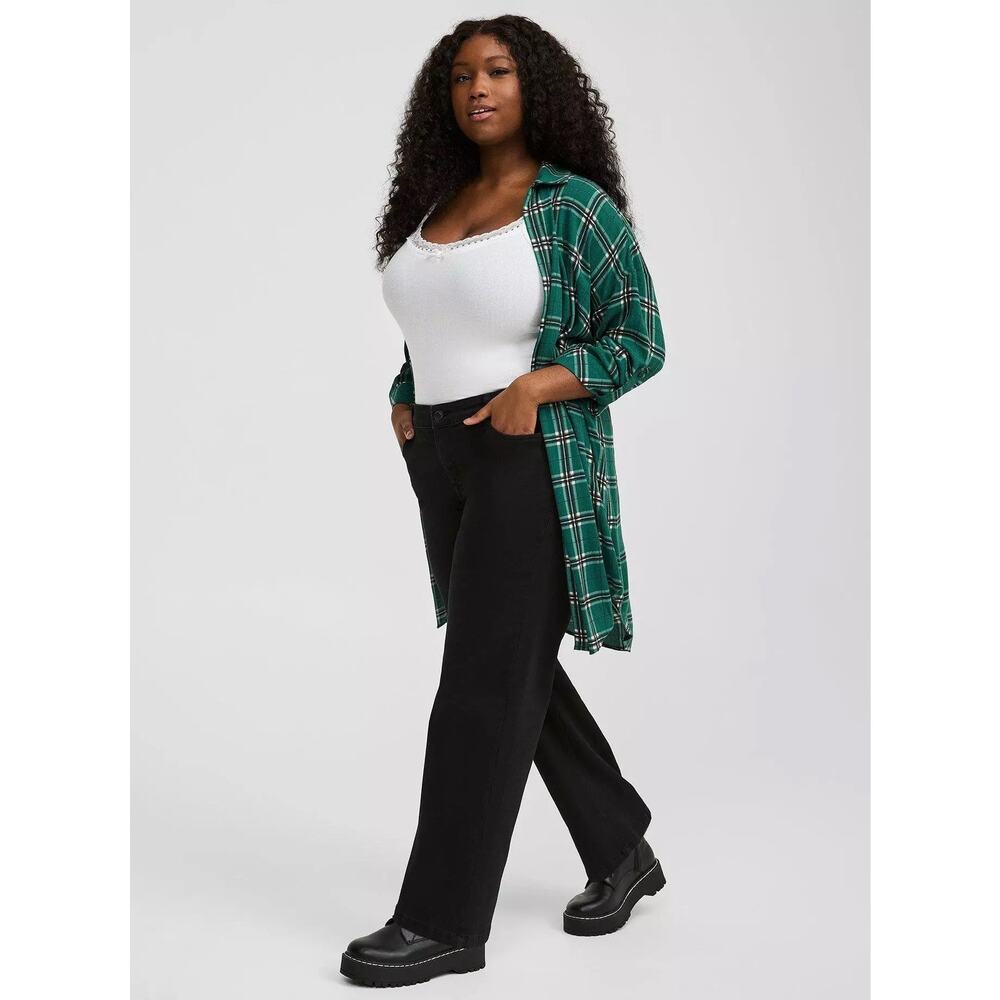 Torrid Oversized Kimono Shirt Asher Stripe Impatiens Green Pink Plaid 1 1X Gauze - Picture 2 of 8